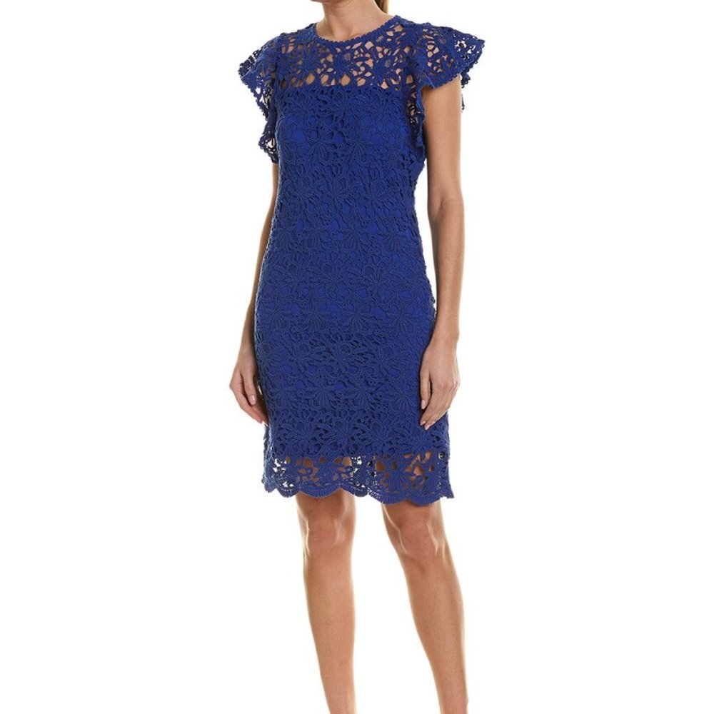 Velvet By Graham & Spencer Ally Lace Dress Ruffle Sleeves Blue, M